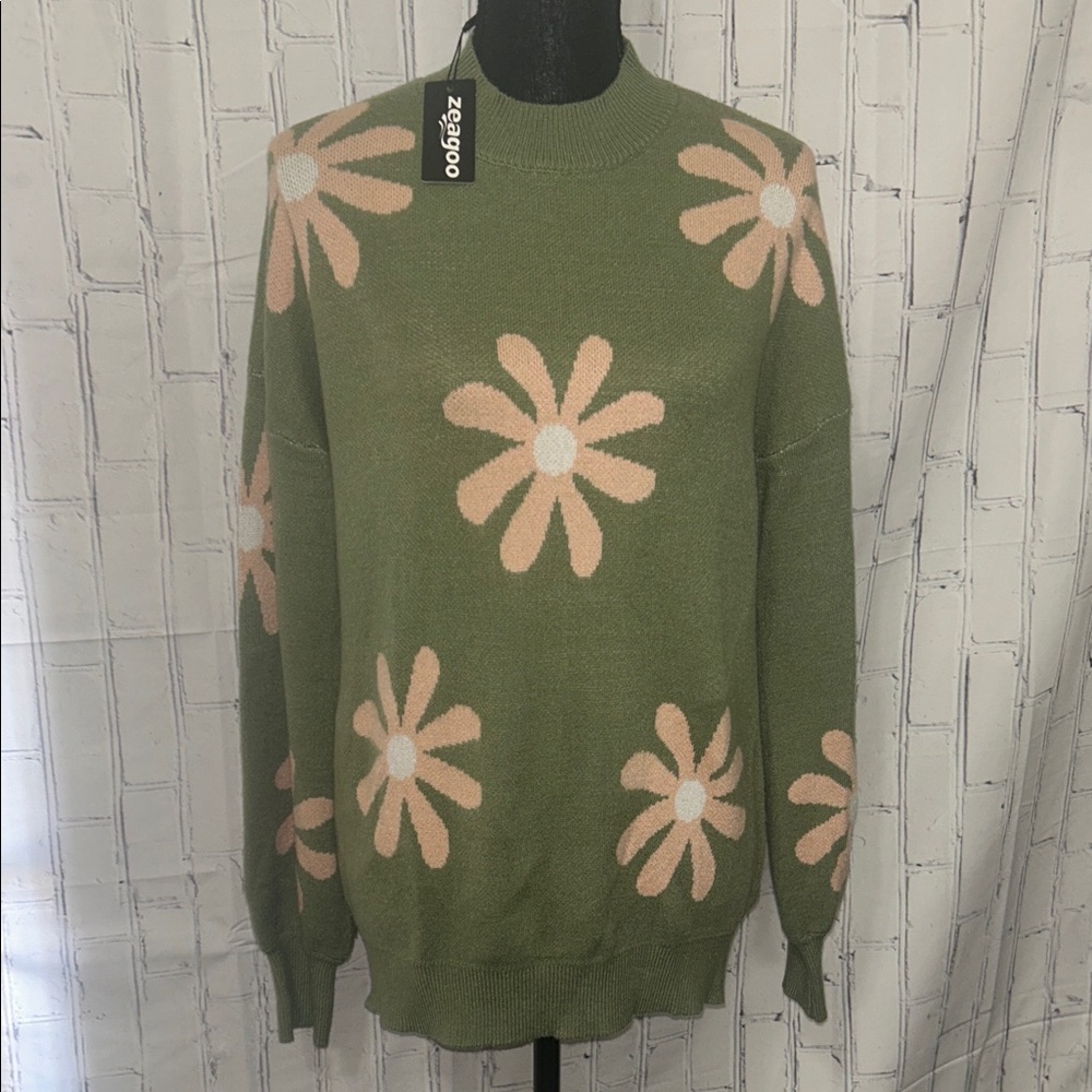 Zeagoo Olive Floral Women's Sweater